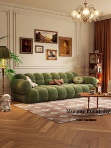 French Style Retro Fabric Sofa Cloud Cotton Candy Scandinavian Cream Style Accessible Luxury Living Room Small Apartment Three-Seat Leather Sofa