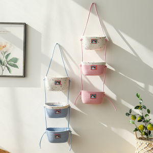Wall-Mounted Storage Basket Woven Cotton Thread Room Dormitory Organizer Rack Hanging Bag Chinese Style Handmade Cotton Bag