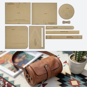 YOMDID 9pcs Fashionable Handmade Leather Goods DIY Kit Cylindrical Bag Crafting Template Brown Paper Template