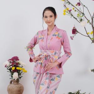 Kebaya Kartini Batik Katun Modern Lengan Panjang by Khalisa Batik- Aruni Pink