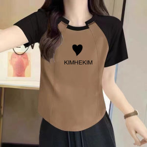 Áo Thun Nữ Tay Ngắn Thiết Kế Không Đều Thời Trang Mùa Hè Cổ Tròn Cotton Pha Trộn Polyester Ôm Vừa Vặn in Họa Tiết Thời Trang