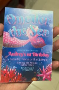 Oneder the Sea Invitation - Mermaid theme - Girl 1st Birthday - Customized - Personalized - 3r - 4r