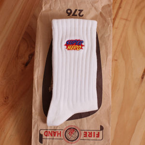 Trendy Mens Long Socks Four Seasons Embroidery Graffiti Letter No-Cuff Skateboarding Cotton Mid-Calf Socks Street Style