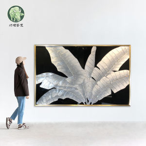 FL.ART Enamel Painting Green Leaves Shade Corridor Living Room Wall Art Entrance Modern Chinese Style Decorative Picture