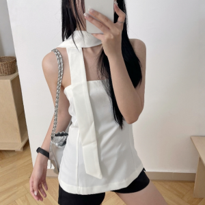 VKSOD | ชุดสองชิ้นสีม่วงบลูบลูเรซ ชุดกระโปรงสั้นเอวสูง ชุดเสื้อกั๊กแขนกุด ชุดทำงานสไตล์ฝรั่งเศส ชุดทำงานฤดูร้อน 2025