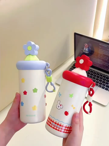 Tumbler Lucu Air Dingin 2245PB Termos Sus316 600ml dengan Banyak Warna & Desain Pucuk Bunga Hotplain