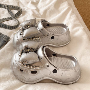 Elevating Platform Silver Sandal Slippers