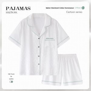 miiow | Ice Silk Sleepwear Womens Summer Thin Short Sleeve Home Clothes Can Be Worn Outside Cute Cartoon Panda Print Comfortable Leisure Suit