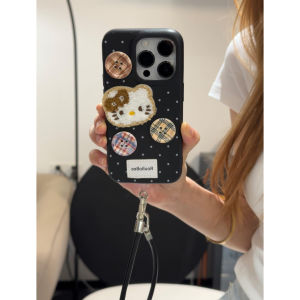 Cute Kitty Plush Button Design Phone Case for Apple 16Promax iPhone 14 Womens New Style 13 Leather Soft Shell 12 High Aesthetic 11 Lovely Cartoon