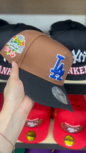 【COD】LA Brown & Black Color Blocking Curved Brim For Men Snapback Cap Vintage cup baseball Cap 3D Embroidery Cap High Quality