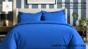 SevHome 4 in 1 Plain Bedsheet Sets | Cotton 400TC Hotel Quality Bedsheets | Beddings Bed sheet set with 1 Fitted Sheet with Garter 1 Duvet Comforter Quilt Cover 2 Pillow case | Size Single Double Queen King