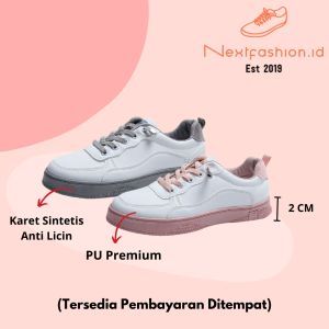 Sepatu Sneakers Kanvas Wanita Kasual Sport Shoes Warna Abu Pink Nextfashion 218