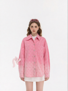 Stylish and Cute Gradient Color Denim Jacket With Rabbit Plush Doll