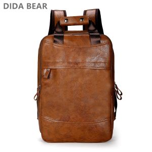 16.5inch Rucksack Men Backpack PU Leather Bagpack Large Laptop Backpacks Male Mochilas Casual Schoolbag For Teenagers Boys