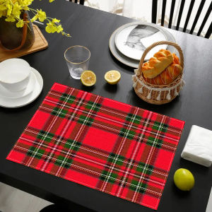VIKAMA 4/6-Piece Vintage Plaid Placemats European Country Style Home Dining Table Decor Accessories