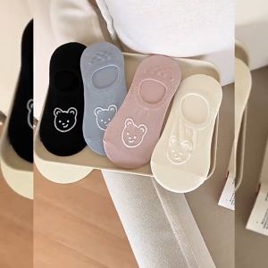 Net red Bear boat socks womens summer thin student hundred non-slip invisible shallow mouth can not drop heel socks