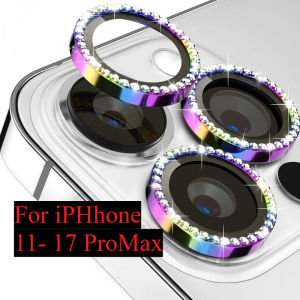 3-2Pcs For IPhone 17 Air 16 16e15 14 13 12 11 Pro Max Plus Diamond Rear Camera Lens Protector Metal Ring 3D Bling Tempered Glass