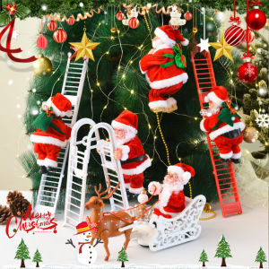 Christmas Electric Singing Swing Santa Claus Dolls Climbing Rope Ladder Musical Plush Toys Decor