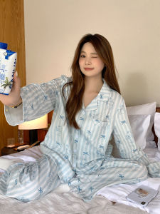 ขนาดใหญ่ปรับแต่งได้ ทันสมัย แขนยาวลายทาง ชุดนอน ชุดสําหรับผู้หญิงเสื้อผ้าบ้านที่สะดวกสบายที่สามารถสวมใส่ข้างนอกได้