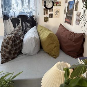 Durable Dark Cotton Pillowcases Striped Plaid Student Dormitory Pillow Covers Machine Washable Allergy Friendly Rectangular Shaped