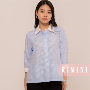 RIMINI - Kemeja Berlengan Katun Premium Stripes Long Sleeves Size XS-2XL - Alanya Top CO7009