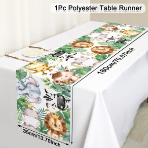 Jungle Animals Table Runner Wild Forest Safari Table Cover Kids Birthday Party Decor