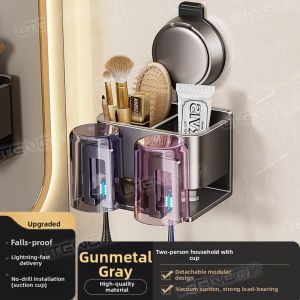 Suction Cup Bathroom Organizer No Drilling Wall Mounted Toothbrush And Cup Holder