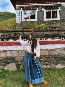 Boss Feng Yunnan National Style Retro Wide Leg Denim Womens Autumn Clothing Small Elastic Waist Lazy Casual Pants