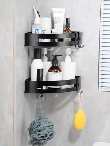 2 & 3 Tiers Corner & Rectangular Aerospace Aluminium Bathroom Wall Rack No Drilling No Nails Anti Rust Rack