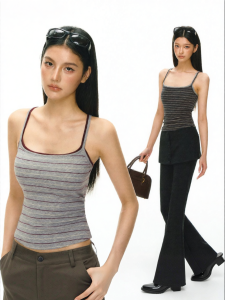 Ariseism | Retro American Style Two-Piece Look Striped Camisole Vest