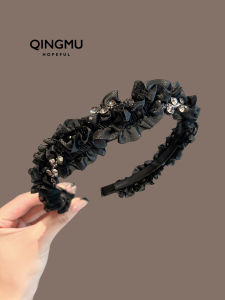 Elegant Black Rhinestone Hairband Womens New 2025 Anti-Slip High Hairline Headband Outdoor Fashion Hair Accessories