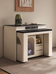 Rustic Solid Wood Dining Table And Console One-Piece Wall-Mounted Storage Tea Cabinet Foldable Retractable Rock Board Island Table