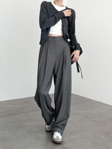 Gray Wide Leg Suit Pants Womens Loose Drapey High Waist Straight Cut Trousers Autumn New Style Comfortable Casual Fashion