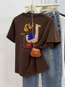 plus Size Womens Slim Fit Short Sleeve T-Shirt round Neck Print Fashionable Summer Top Korean Style Cotton Blend Elastic Fiber