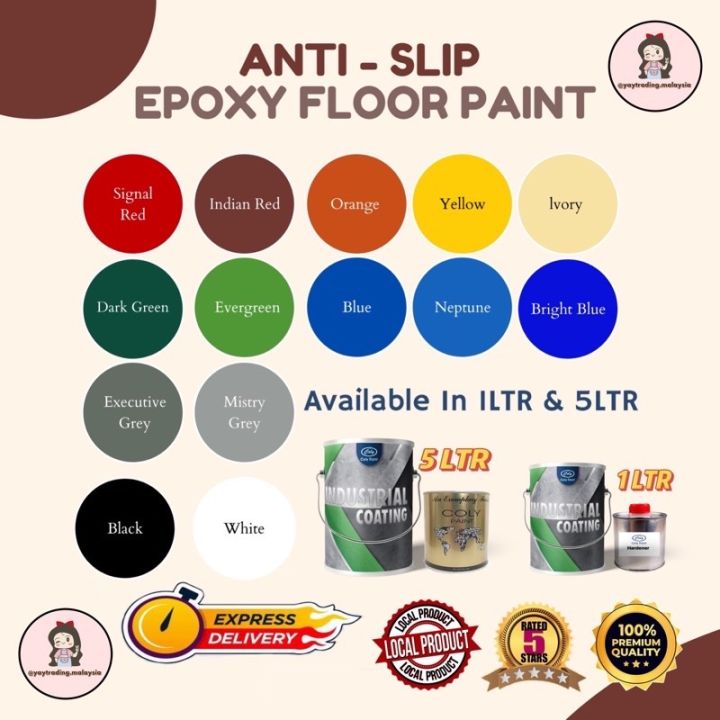1L // 5L ANTISLIP EPOXY FLOOR & TILE PAINT // HEAVY DUTY & WATERPROOF (100 Gloss) Lazada