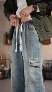 Cargo pants for men loose baggy straight jeans for men korean style casual denim kargo pants