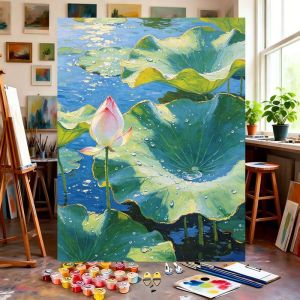 BILIBILI | Acrylic Paint By NumbersLotus Pond in Midsummer Painting By Numbers on Canvas Coloring By Number for Adults Paint Digital Art