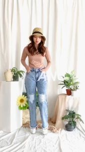 Celana Boyfriend Jeans Wanita - Celana BFSnow JD - BF Jeans Tidak Tembus - BF Tali - BF Ripped Kombinasi