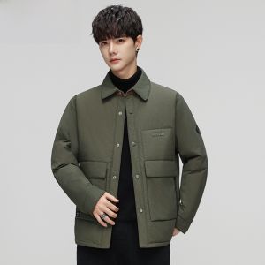 HENGYUANXIANG | Mens Shirt-Style Down Jacket Lightweight Warm Collar Workwear Coat Fashionable Urban Style Casual Fit White Duck Down Filling