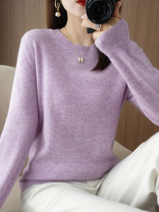 Fall 2025 Womens round Neck Long Sleeve Knitted Sweater Short Style Simple Fashion Woolen Top Commute Style Pure Color