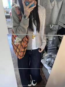 Gray Zipper Knitted Short Sweater Womens Loose Style Casual Versatile Outerwear Korean Version Long Sleeve round Neck Coat