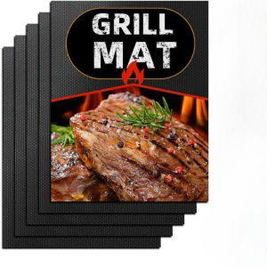 5 pcs Teflon Grilling Mat Non Stick BBQ Outdoor Grill & Baking Mats - Reusable Easy to Clean Barbecue Grilling Accessories -