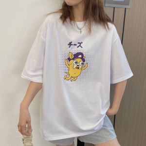 เสื้อยืดแขนสั้นสไตล์ฮ่องกงสำหรับผู้หญิงไซส์ใหญ่ ดีไซน์เก๋ไก๋ หลวมๆ สไตล์เกาหลี เสื้อตัวบน INS Harajuku BF Lazy Style