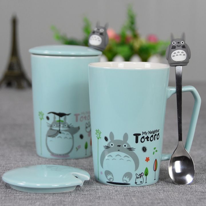 Cute Totoro Glass Office Ceramic Cup Creative with Lid Spoon Mug COUPLE