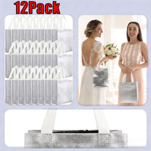 6/12 Pack Silver Gift Bags Reusable 26x20x10cm Medium Size with Handle for Christmas Birthday Wedding Party