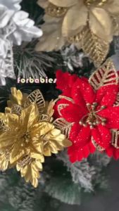 Christmas tree decor Christmas Flowers Glitter Poinsettia Artificial Wedding New Year Ornaments