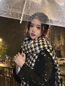 Thickened Cashmere like Scarf Womens Autumn Winter Korean Style Versatile Large Size Plaid Scarf And Shawl Two-In-One Trendy Neck Warmer