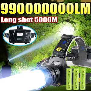 NEW 990000000LM High Power LED Headlight Ultra Bright Head Torch Long Range 5000M Head Flashlight 18650 Camping Fishing Lantern