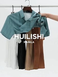 HUILISHI Mens striped fashion casual ice silk summer short-sleeved loose shirt