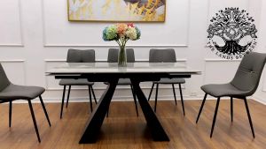 Bàn Ăn Nhập Khẩu Chân Chữ A Sơn Tĩnh Điện Mặt Đá Ceramic Kéo Dài Gấp Cạnh Hiện Đại. Căn Hộ Chung Cư Gia Đình